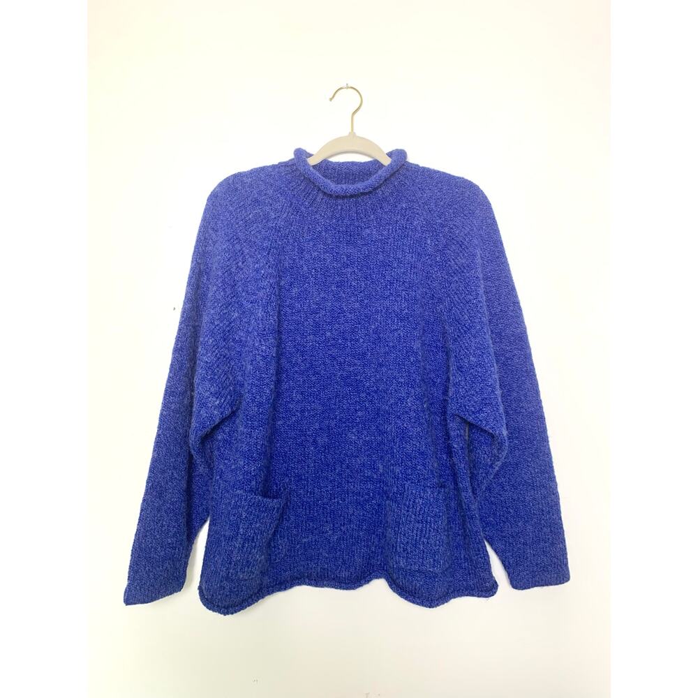 IN-KNIT Women's Blue Slouchy Knit Sweater with Pockets, Size XL